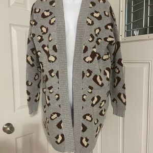 ODDI Leopard Print Open Front Cardigan Gray Brown | S/M